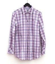 POLO SYLT Damen Hemd Bluse Gr. L Lila Weiß Langarm Kariert Umschlagmanschette