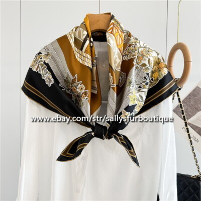 Sallys Boutique 14 Momme Twill Silk Wrap Scarf Saddle Print Bandanna Shawl 35''