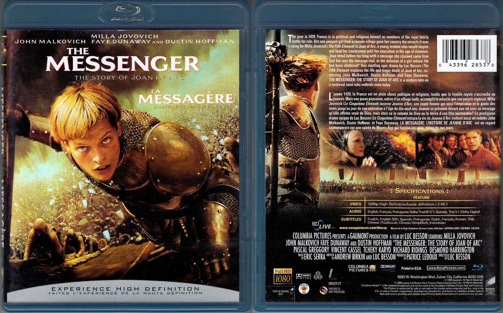 The Messenger: The Story of Joan of Arc (Blu-ray Disc, 2008, Canadian ...
