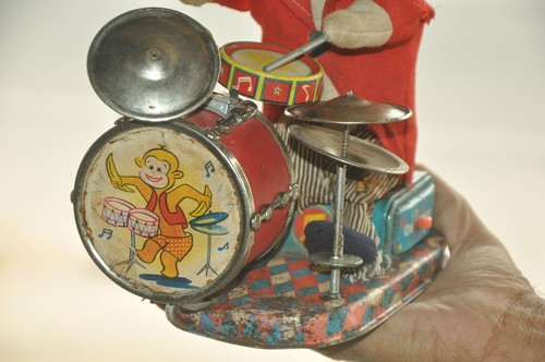 Vintage ALPS Textured Cloth Bunny/ Rabbit Playing Orchestra Litho Tin Toy, Japan - Picture 6 of 13
