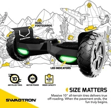 Swagtron T6 Adults Off Road 10"  Hoverboard Bluetooth 420 lb Weight Limit UL2272