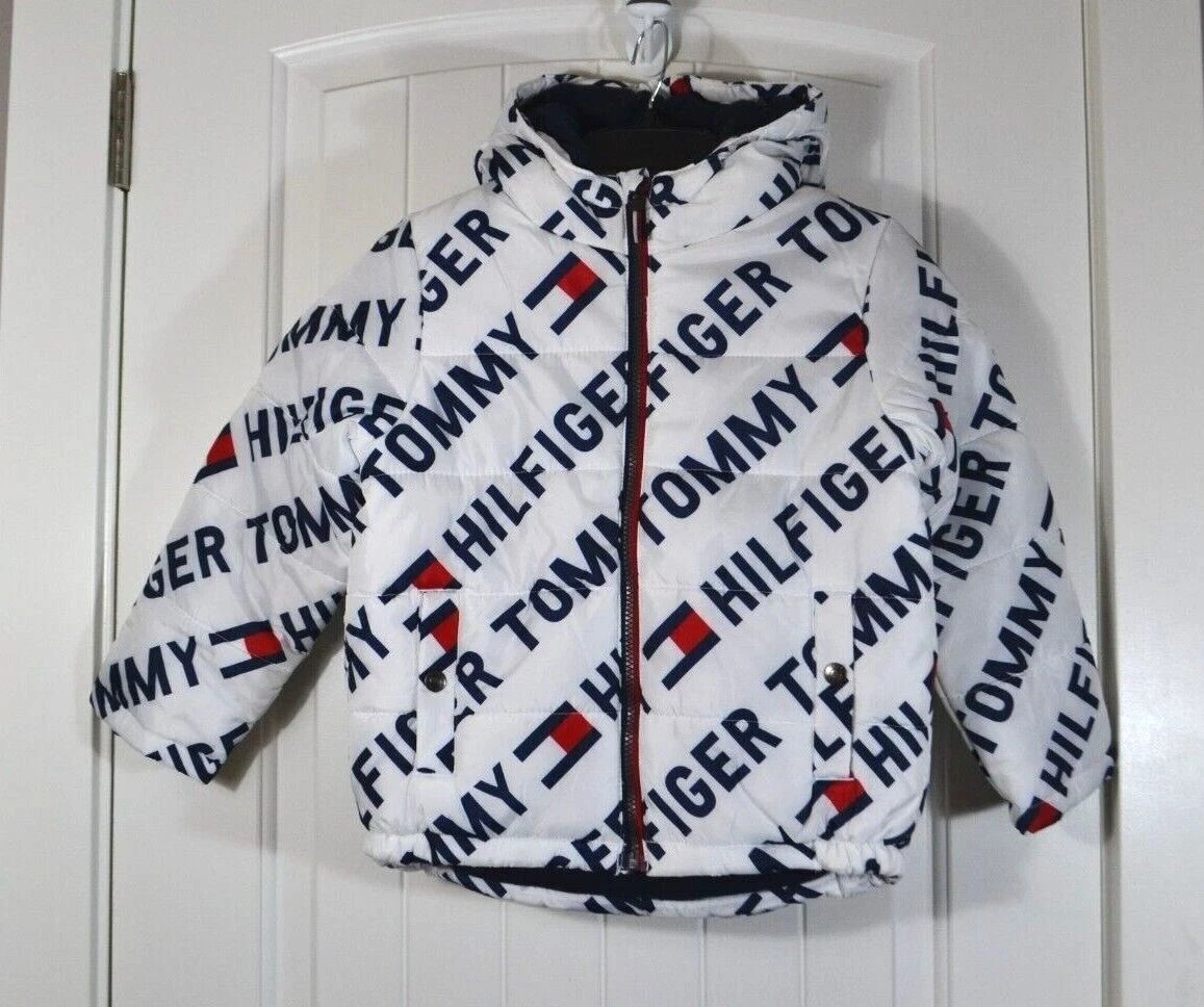 NWT BOYS YOUTH TOMMY HILFIGER WHITE JACKET PUFFER FULL ZIP LONG