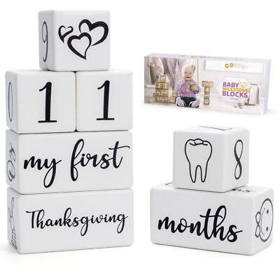 7PCS Baby Milestone Blocks for Boys & Girls Age Photo Countdown Blocks