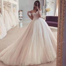 Simple Tulle Ball Wedding Dresses Off Shoulder Pleated Lace A-line Bridal Gowns