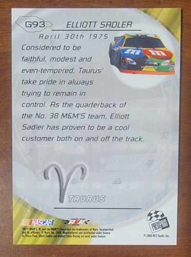 2004 Press Pass Optima Star Signs: #G93 Elliott Sadler Nascar Racing #86/100 - Picture 2 of 2