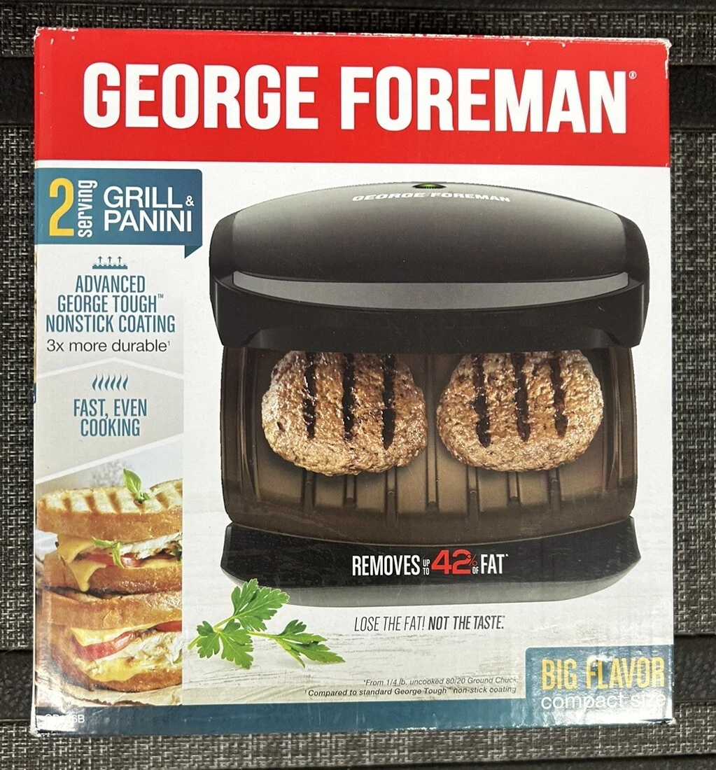George Foreman Grill And Panini Non-Stick Coating 2 Serving Grill New