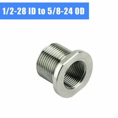 1/2-28 ID to 5/8-24 OD Threaded Adapter Stainless Steel Silver Joint Connector