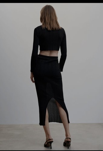 Mango MNG Paulina Fine Knit Black Skirt L Large - Picture 3 of 7