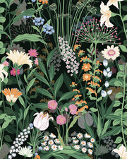 Boho Vintage Peel and Stick Wallpaper, Floral Wallpaper, Dark Green Black Flower