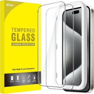 JETech Schutzfolie für iPhone 15 Pro 6,1 Zoll, Blasenfrei, Panzerglas-Folie, Set