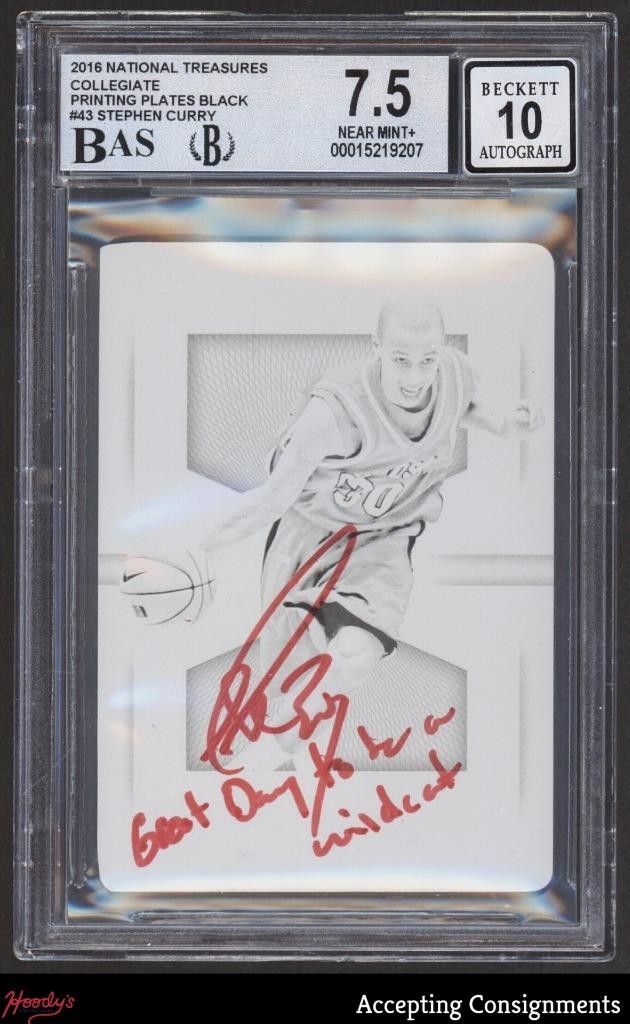 2016 National Treasures College Printing Plate Stephen Curry AUTO 1/1 BGS 7.5