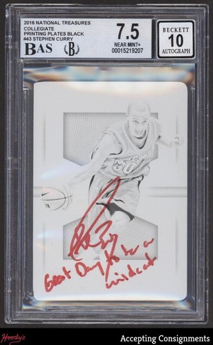 2016 National Treasures College Printing Plate Stephen Curry AUTO 1/1 BGS 7.5
