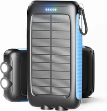 Solar Charger, 20000mAh Portable Power Bank - IPX5 Waterproof with BLUE 