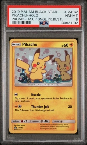 2019 POKEMON TEAM UP BLACK STAR PROMO PIKACHU #SM162 HOLO PSA 8 NM #130921102
