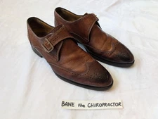 Scarpe Di Bianco SPQR Brown Single Monkstrap Wingtip Leather Dress Shoes 9.5