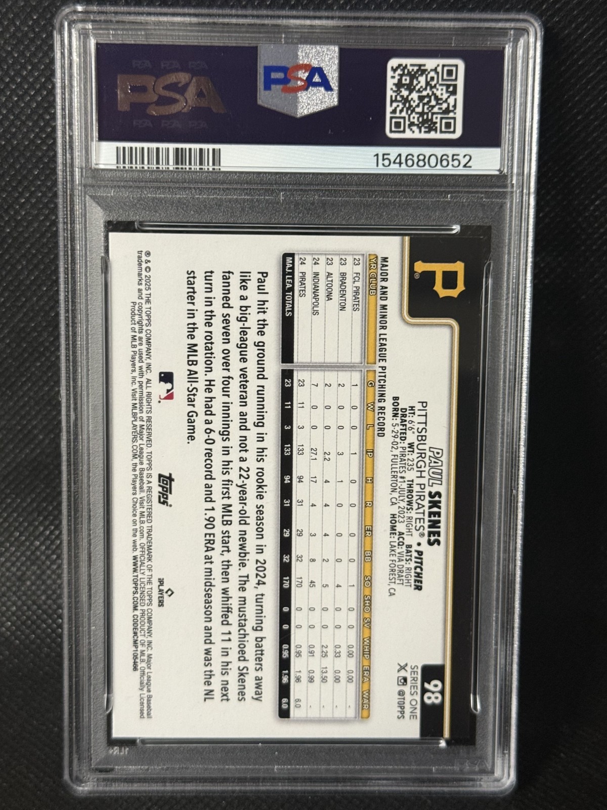 2025 Topps Celebration Paul Skenes Big Head SSP Pittsburgh Pirates PSA 9 view 2