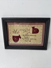 Pearson's Simply Primitives Christmas Mittens Hung Folk Art Framed NWT 11x8"