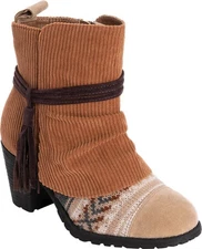 MUK LUKS WOMEN'S CELYN STACKED HEEL ANKLE FASHION BOOTS sz 6,11, COGNAC 1000041