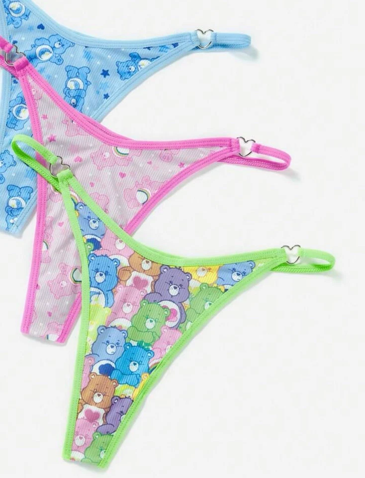 Conjunto de calcinha tanga Care Bears X ROMWE prata coração Kawaii y2k desenho animado colorido 3 peças - Imagem 4 de 4