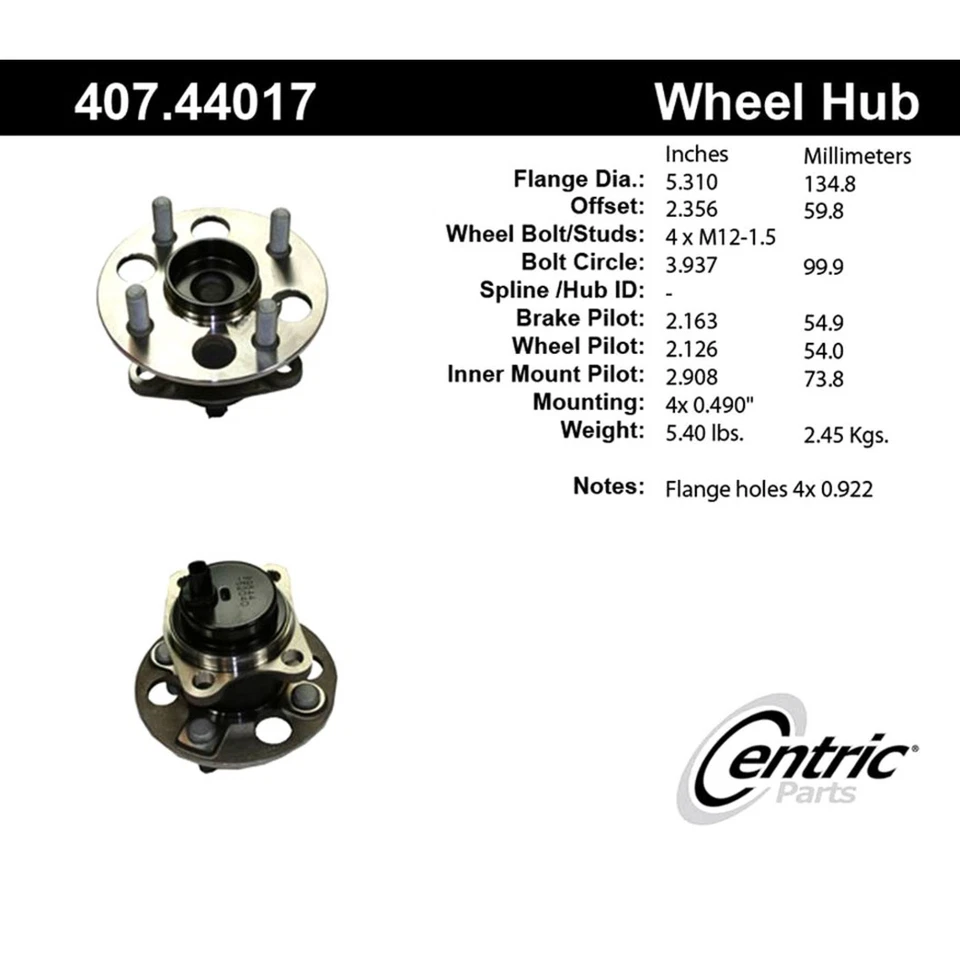 Centric 407.44017E 4-Wheel ABS Wheel Hubs Rear Driver or Passenger Side for iQ - Image 3 of 3