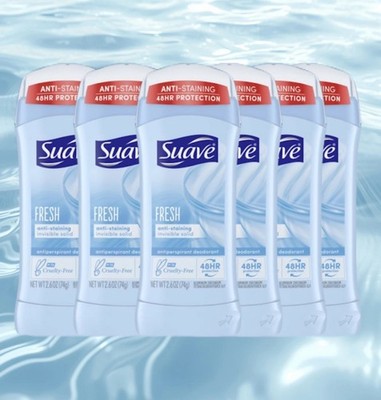 Suave Anti-Staining Invisible Solid Deodorant 2.6oz Fresh Scent Pack of 6