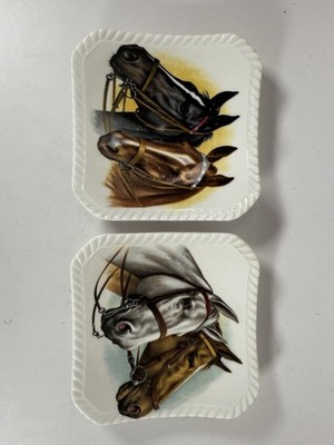 Royal Adderley Horse Head Bone China Dishes England Square 4  Pair Vintage