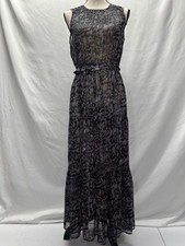 Sheer Black/Gray Tiered Maxi Dress By Simply Vera Small Belt Keyhole