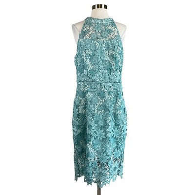Eliza J Women's Cocktail Dress Size 8 Teal Blue Floral Lace Backless Midi  Sheath | eBay