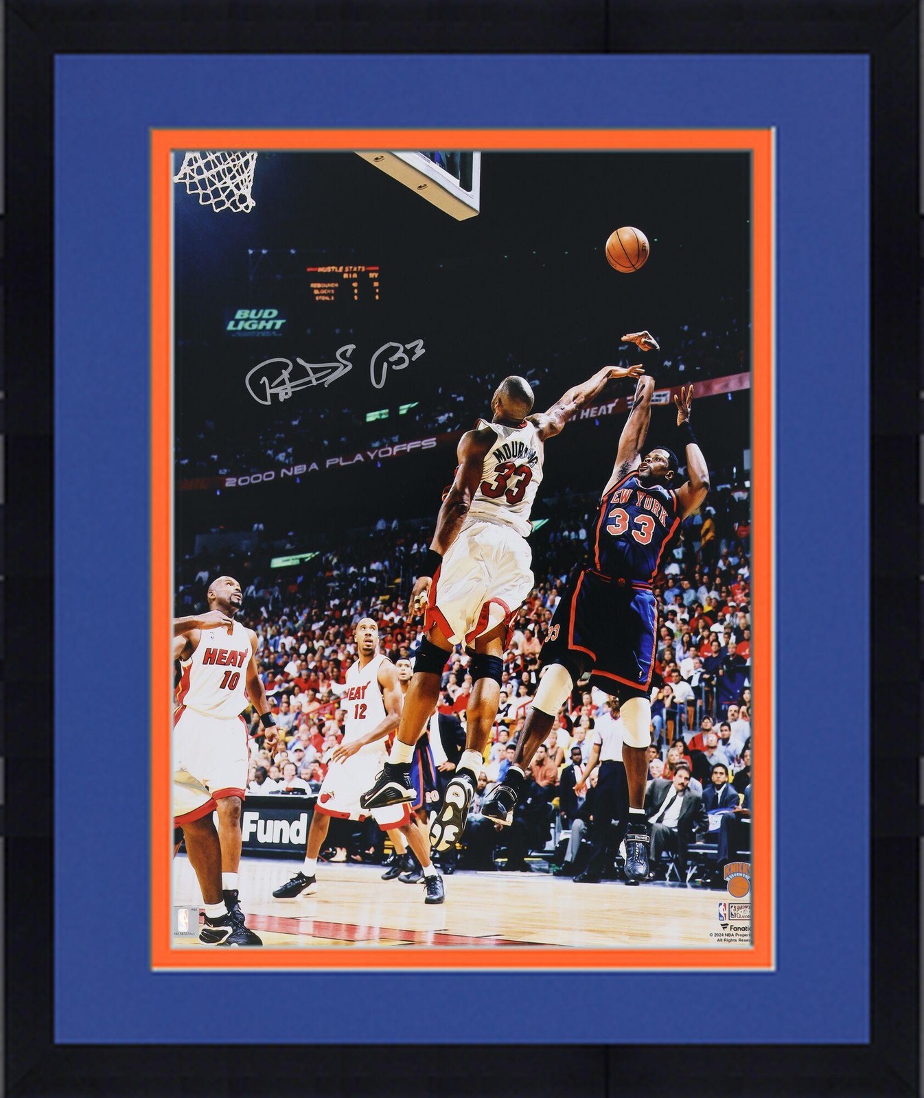 Patrick Ewing Autographed Signed New York Knicks Framed 16x20 Fadeaway Shot vs Heat Photo 