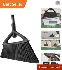 Heavy-Duty Angle Broom Long Handle Indoor Outdoor Sweeper for Garage Patio