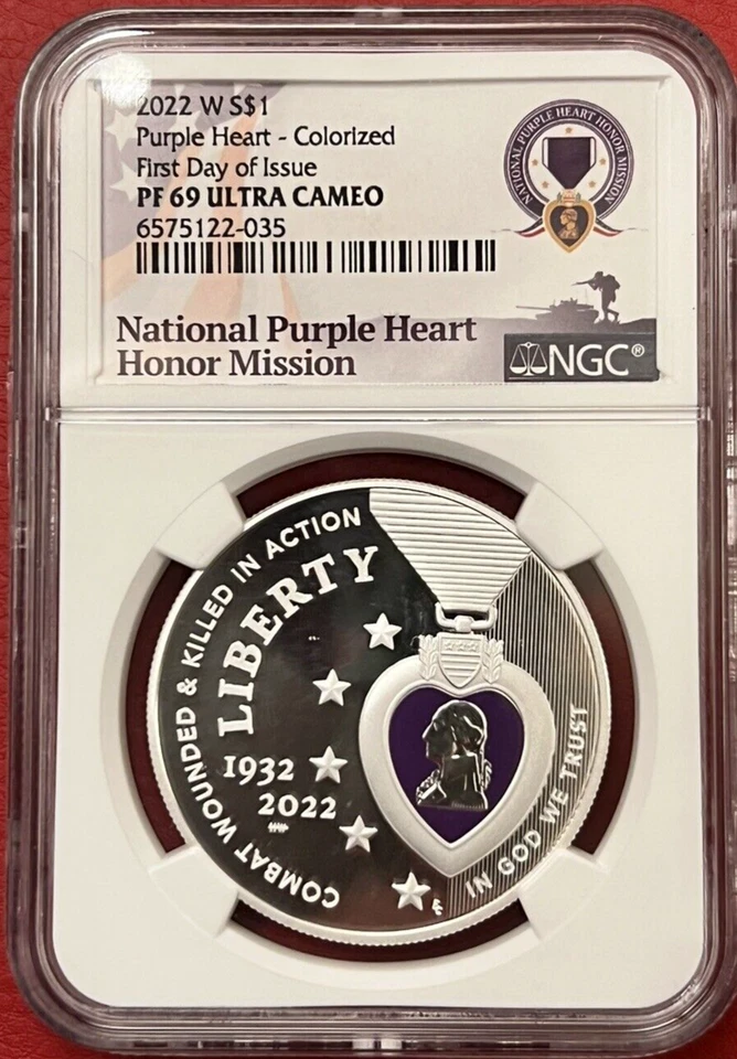 💜 2022W Proof Silver COLORIZED PURPLE HEART Dolla NGC PF69 UC FDOI VERY RARE💜 - Image 3 of 4