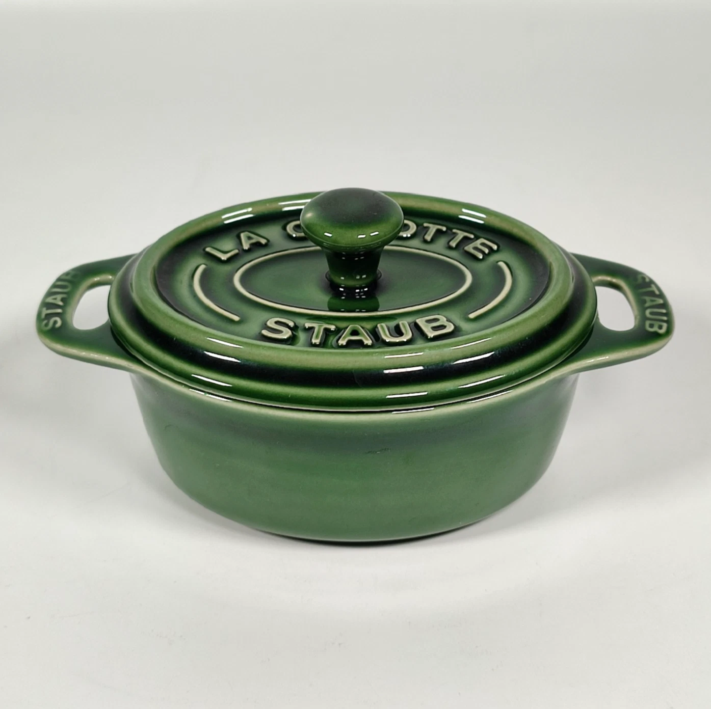 Staub La Cocotte Mini Oval Pie Dish Oven Pot with Lid Ceramic Green