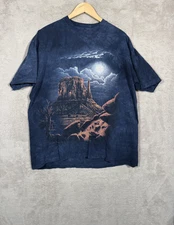 The Mountain Shirt Mens XL Blue Tie-Dye Desert Moon Monument Valley Graphic