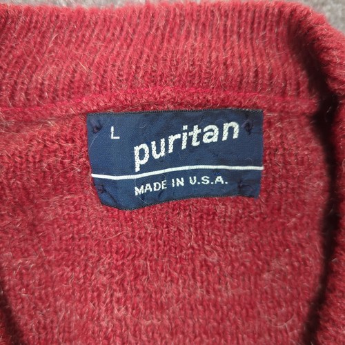 Vintage Puritan Shaggy V Neck Sweater Mens Large Red Soft Fuzzy Pullover USA - Picture 4 of 14