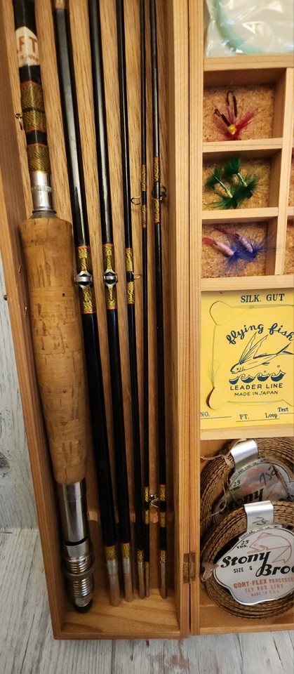 Vintage Japan Split Bamboo Combo Fishing Rod Kit w/ Box Flies Line | eBay