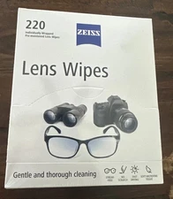 1 Box (Genuine U.S. Origin) Zeiss Lens Wipes, White, 220 Count
