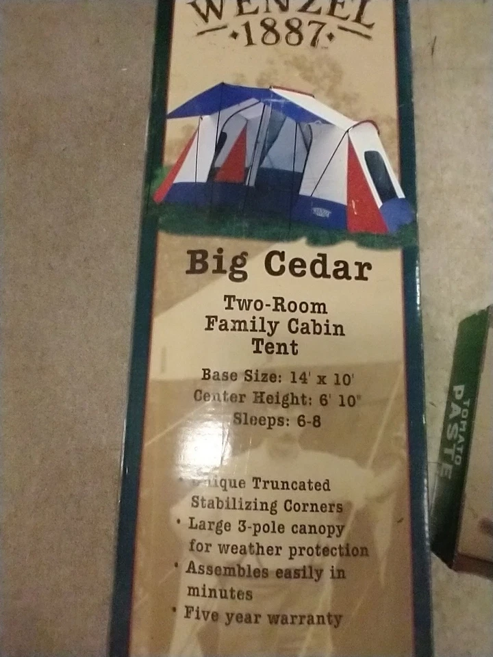 Tienda de campaña familiar vintage Wenzel 1887 Big Cedar de dos habitaciones - 14'x10' ¡NUEVA en caja! Foto 3 de 3