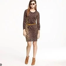 J Crew Leopard Animal Mohair Sheath Sweater Dress M