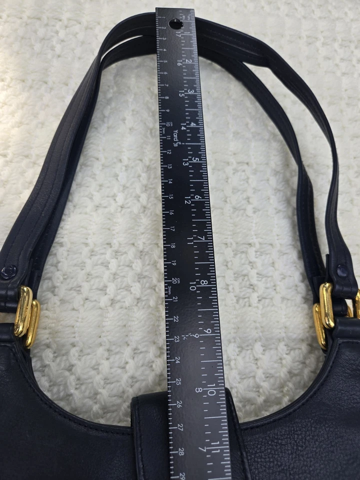 Monedero cubo vintage Gianni Bernini de cuero azul marino media luna Foto 4 de 4