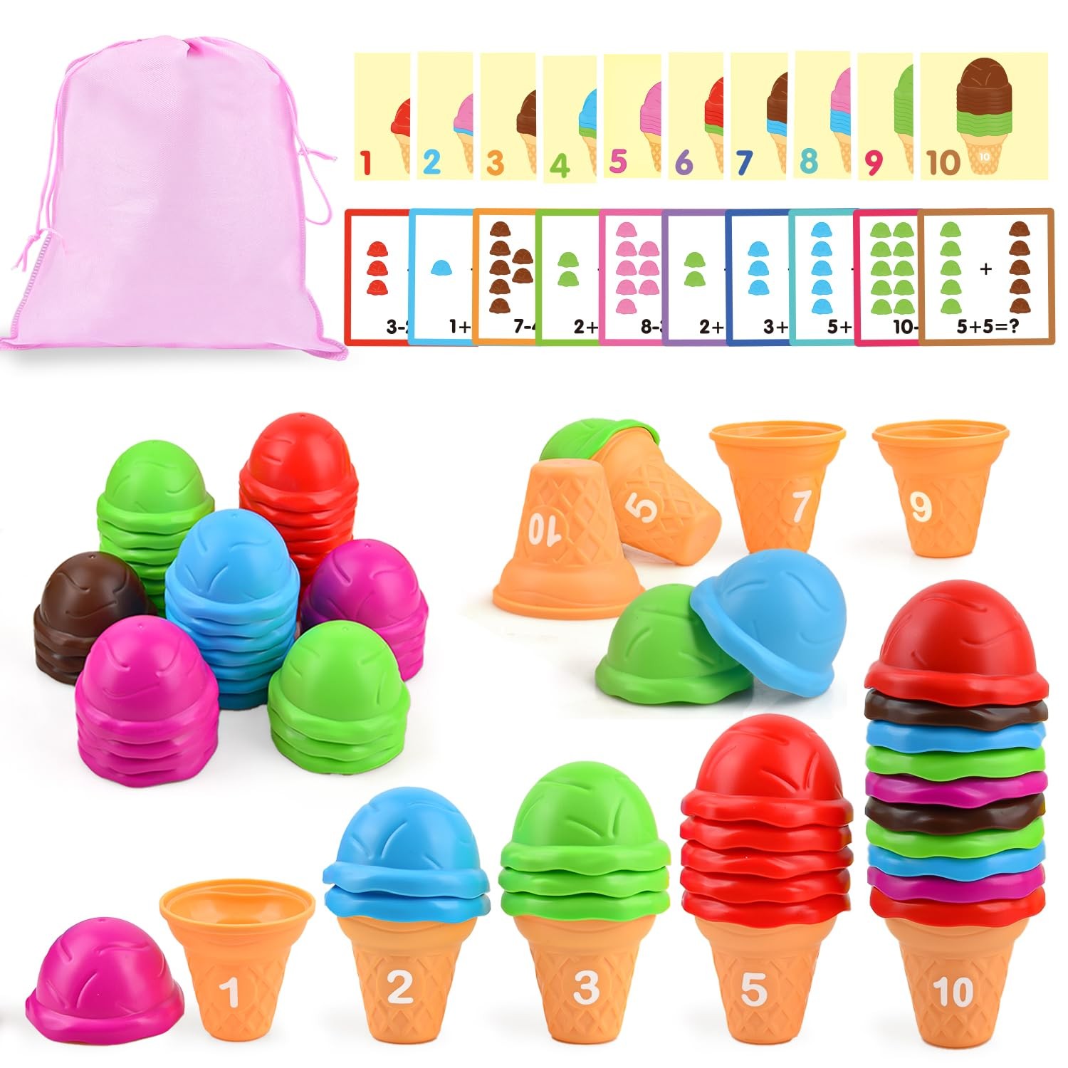 Colorful Ice Cream Stacking & Counting Toy for Toddlers Age 3+