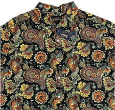 Men's CREMIEUX S/S Shirt 2XB Black Multicolor Paisley Print NEW NICE