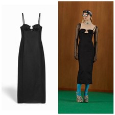 GUCCI Black Silk Duchesse Midi Dress V-Neck Stretch Size M Runway NWT