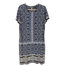 White House Black Market Dress Women 16 Blue Geometric Print Short Sleeve Career