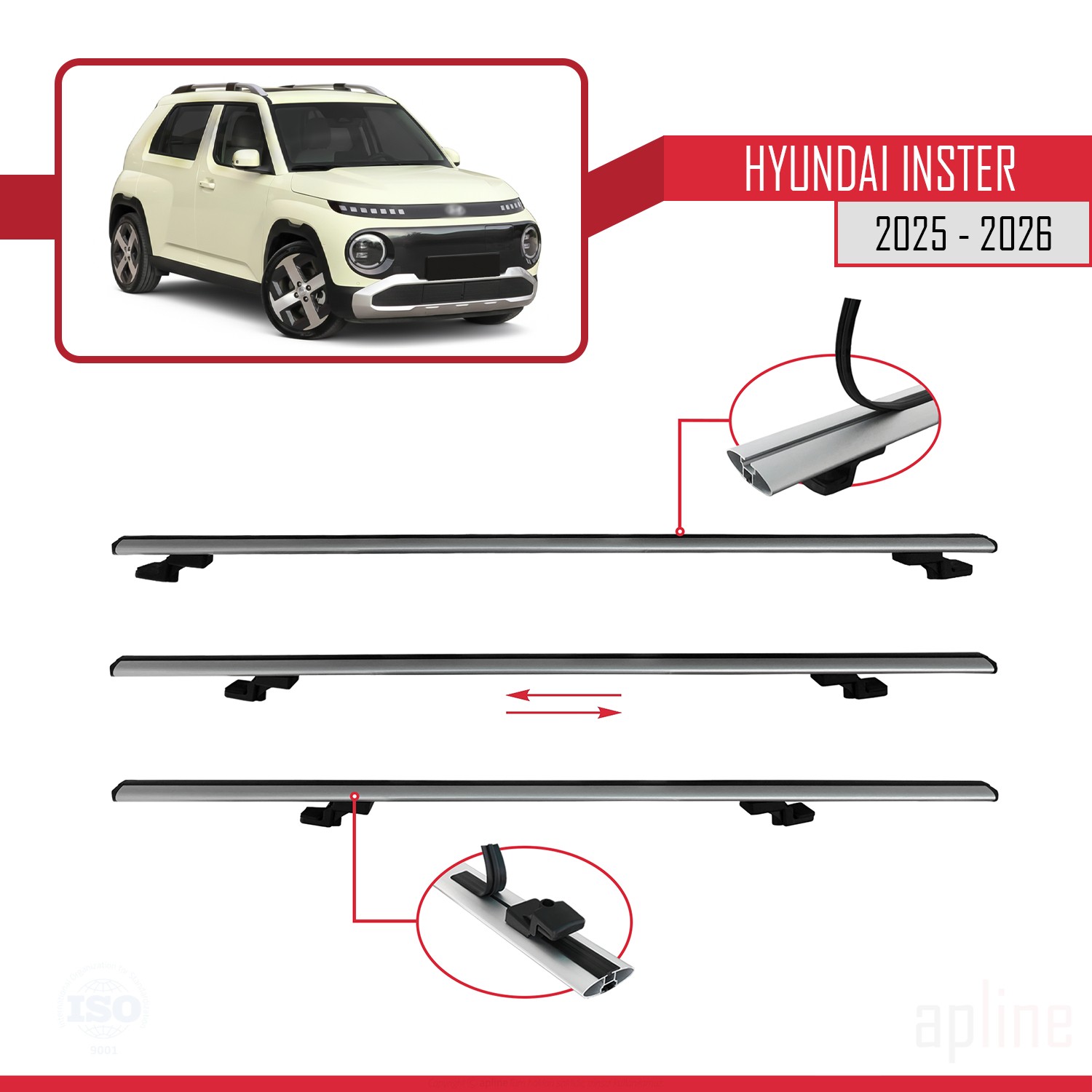 Barres de toit gris aluminium pour Hyundai Inster 2025-2026 version Basic
