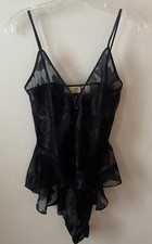 90s Vintage Victorias Secret Bodysuit Gold Label Black Teddy Lace Romper SZ S