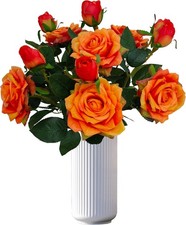 ATFL Fake Sunset Red Flowers, 6 Pcs Faux Silk Real Touch Moisturizing Orange