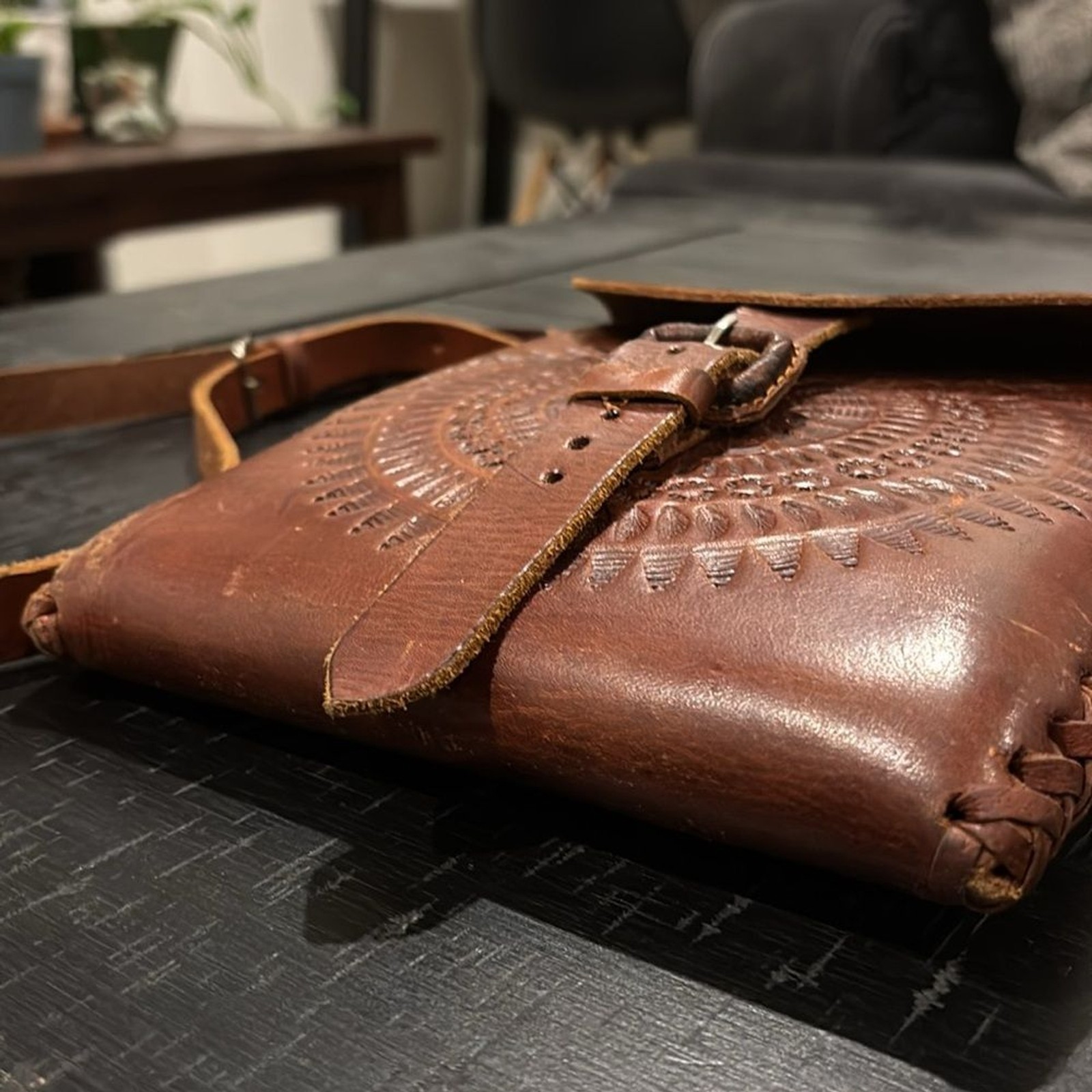 Artisan Brown Leather Tooled Pattern Boho Western… - image 3