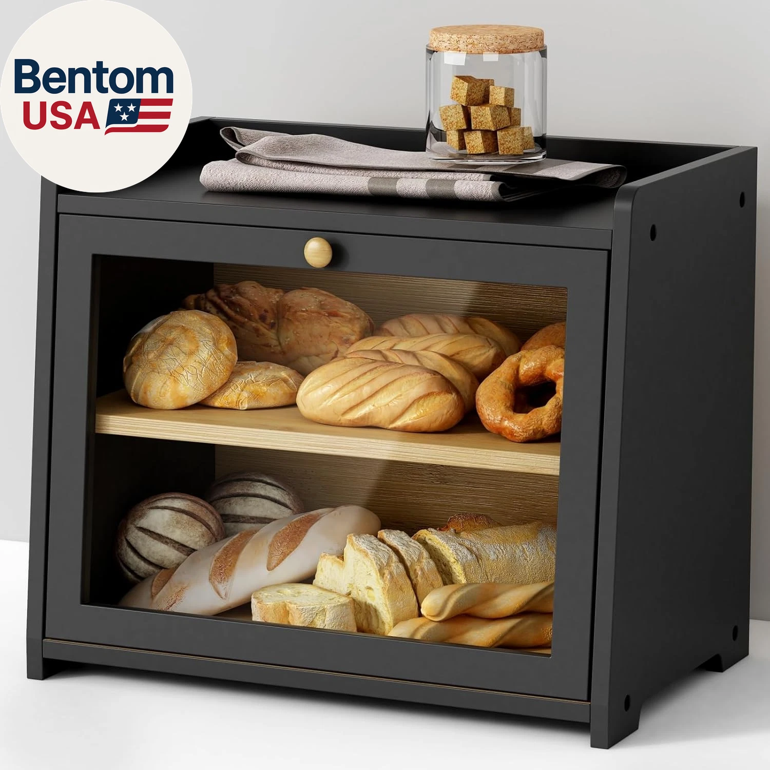 Black Bread Box for Kitchen Countertop, Large Bread Storage Container for Homema
Opens in a new wind