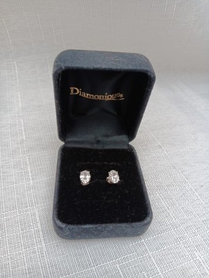 Sterling Silver Diamonique Oval  2 ct. CZ  Earrings w/Box