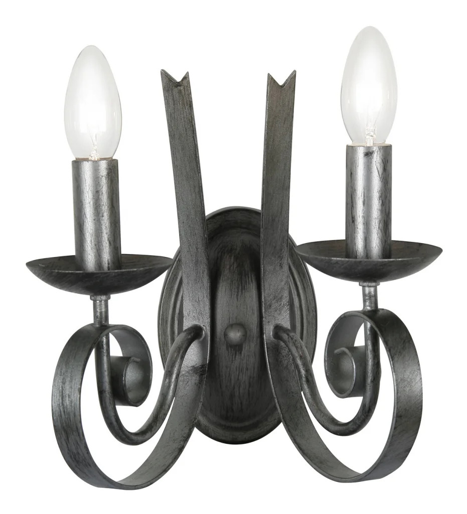 Wall Light Black Arundel Double Brushed Silver Oaks Lighting 8121/2 BS